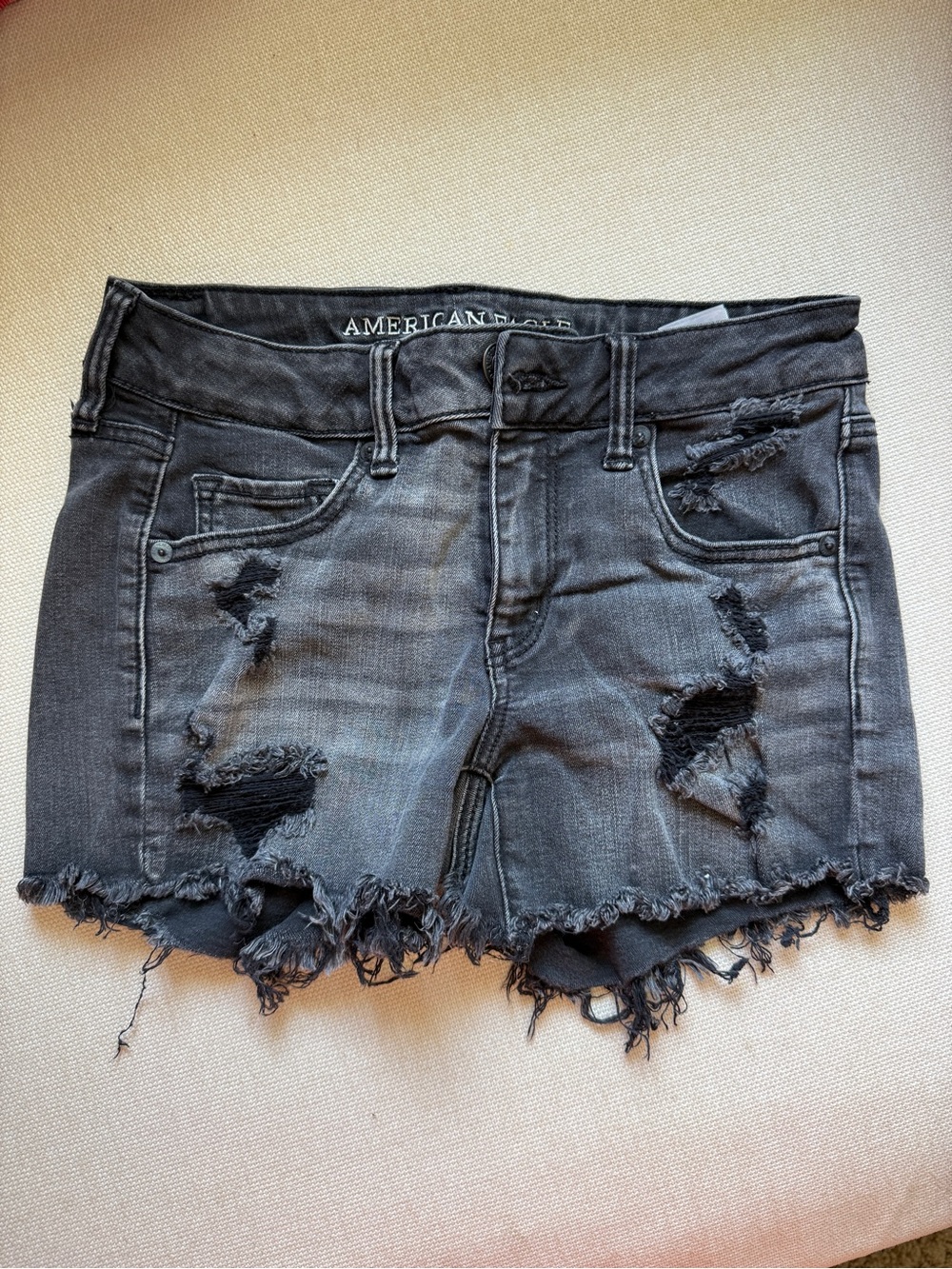 American Eagle Outfitters Black Distressed Denim Jean Shorts